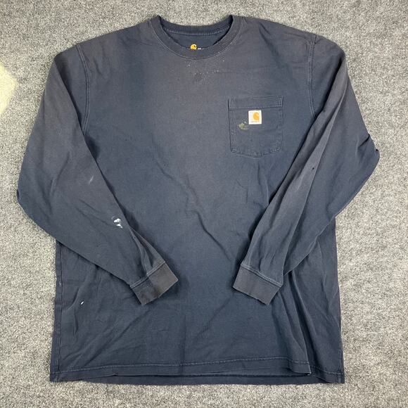 Carhartt Long Sleeve Pocket Shirt Mens 2XL Tall Navy Original Fit Workwear - Picture 1 of 9